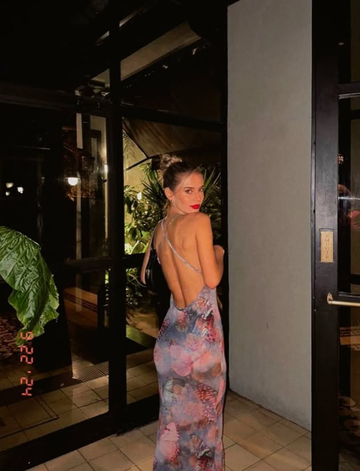 Sexy Print Floral V Neck Black Lace Chiffon Long Outfit Party Dress Vacation Dress Birthday Dress HZ1023